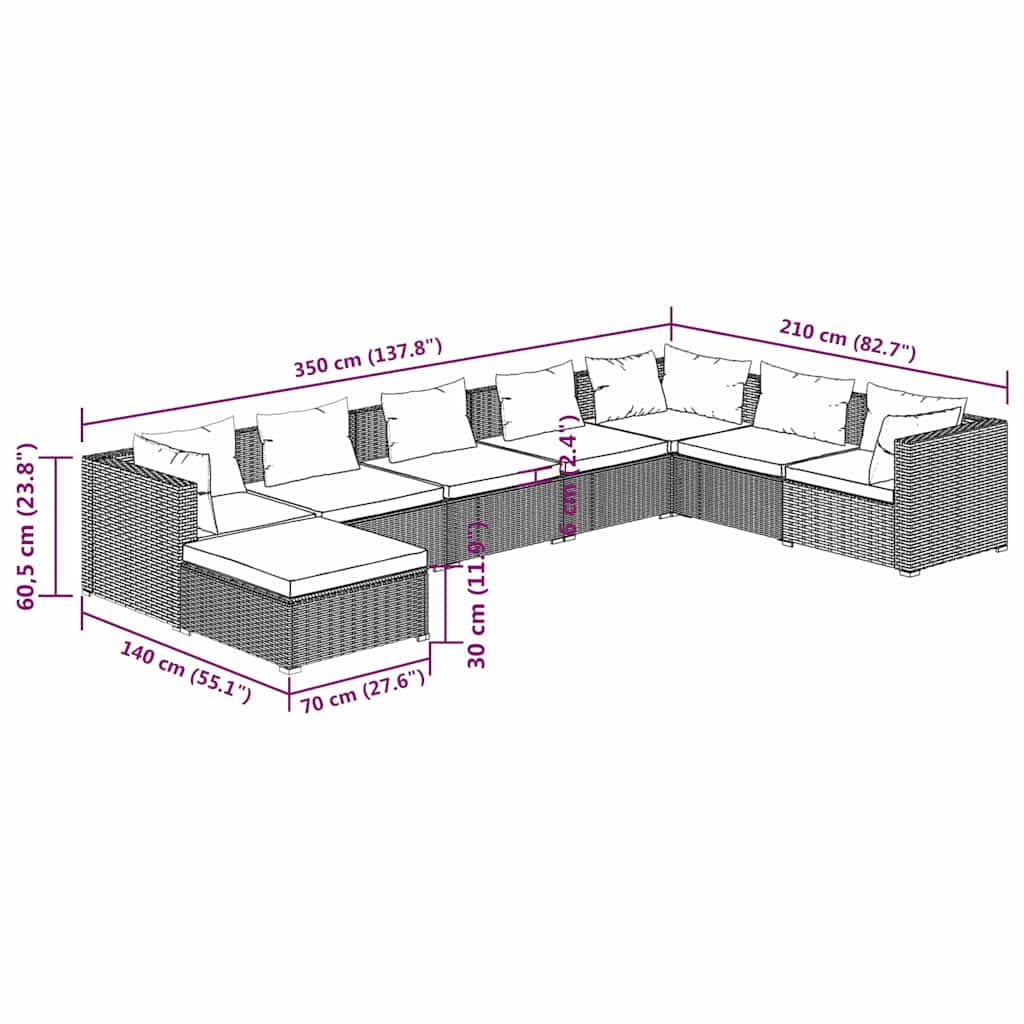 8 Piece Garden Lounge Set with Cushions Poly Rattan Grey