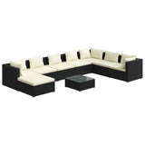9 Piece Garden Lounge Set with Cushions Poly Rattan Black - Front View