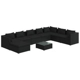 9 Piece Garden Lounge Set with Cushions Poly Rattan Black - Front View