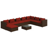 9 Piece Garden Lounge Set with Cushions Poly Rattan Brown - Front View