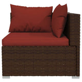 9 Piece Garden Lounge Set with Cushions Poly Rattan Brown - Side View