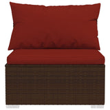 9 Piece Garden Lounge Set with Cushions Poly Rattan Brown - 45-Degree Angle