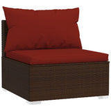 9 Piece Garden Lounge Set with Cushions Poly Rattan Brown - Rear View