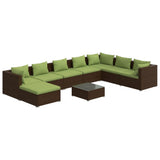 9 Piece Garden Lounge Set with Cushions Poly Rattan Brown