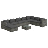 9 Piece Garden Lounge Set with Cushions Poly Rattan Grey - Front View
