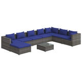 9 Piece Garden Lounge Set with Cushions Poly Rattan Grey