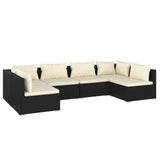 6 Piece Garden Lounge Set with Cushions Poly Rattan Black - Front View