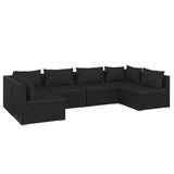 6 Piece Garden Lounge Set with Cushions Poly Rattan Black - Front View