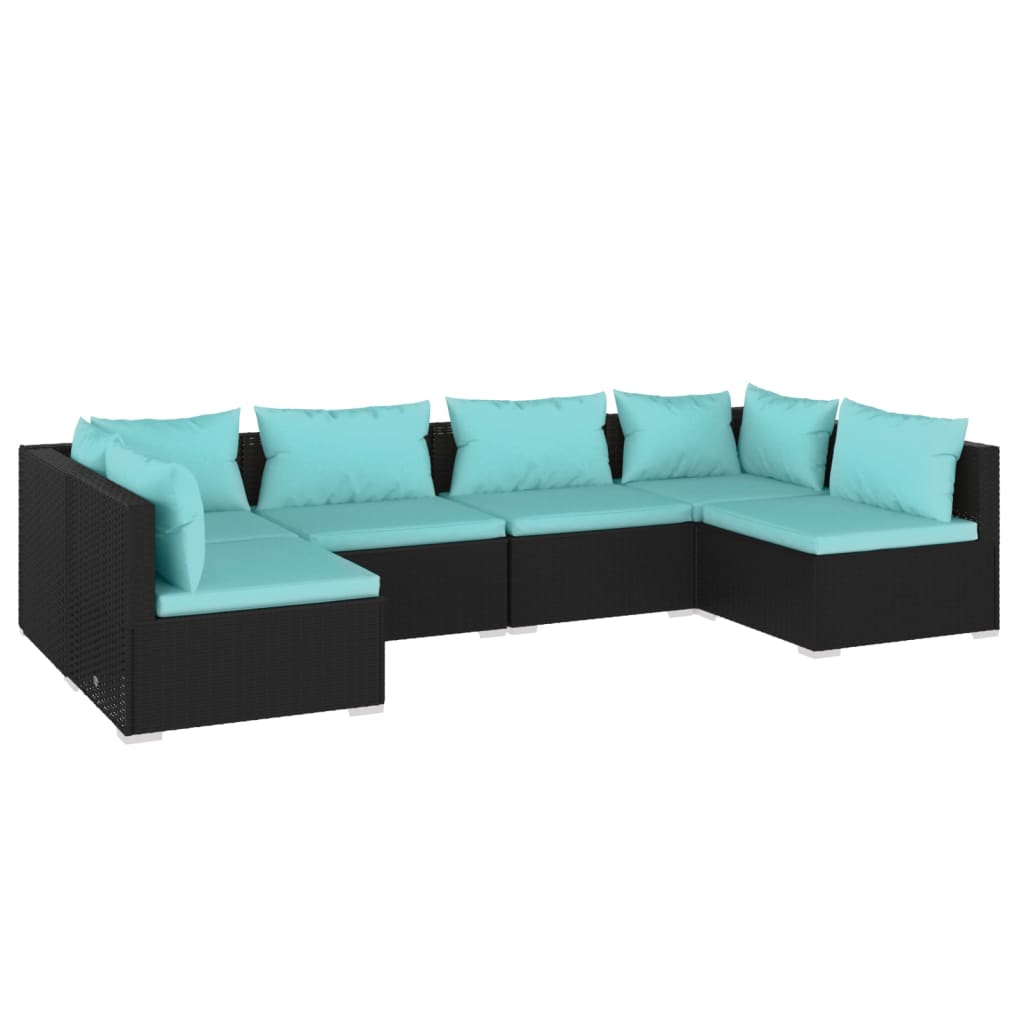 6 Piece Garden Lounge Set with Cushions Poly Rattan Black
