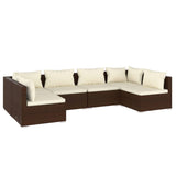 6 Piece Garden Lounge Set with Cushions Poly Rattan Brown - Front View