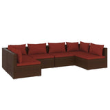 6 Piece Garden Lounge Set with Cushions Poly Rattan Brown - Front View