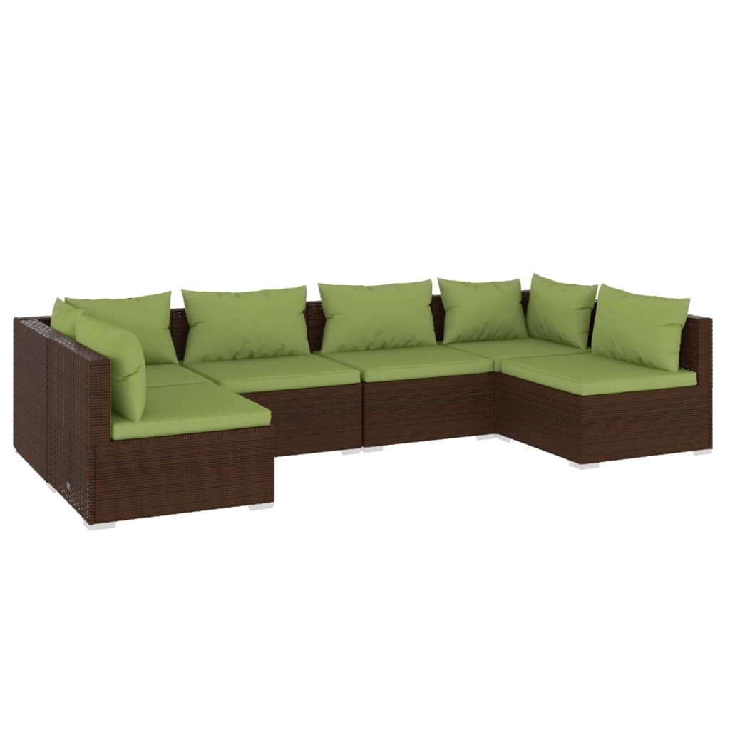 6 Piece Garden Lounge Set with Cushions Poly Rattan Brown