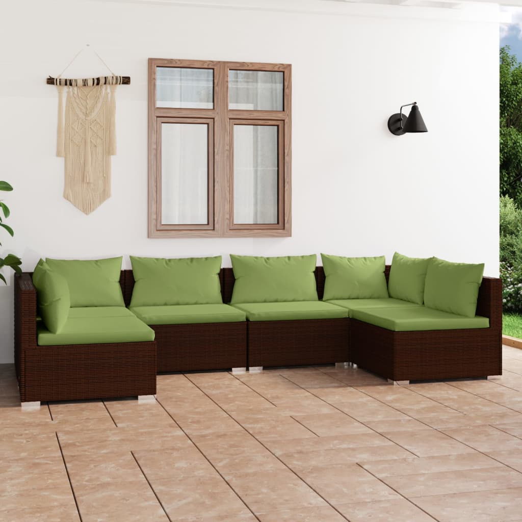 6 Piece Garden Lounge Set with Cushions Poly Rattan Brown