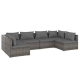 6 Piece Garden Lounge Set with Cushions Poly Rattan Grey - Front View