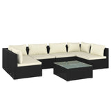 7 Piece Garden Lounge Set with Cushions Poly Rattan Black - Front View