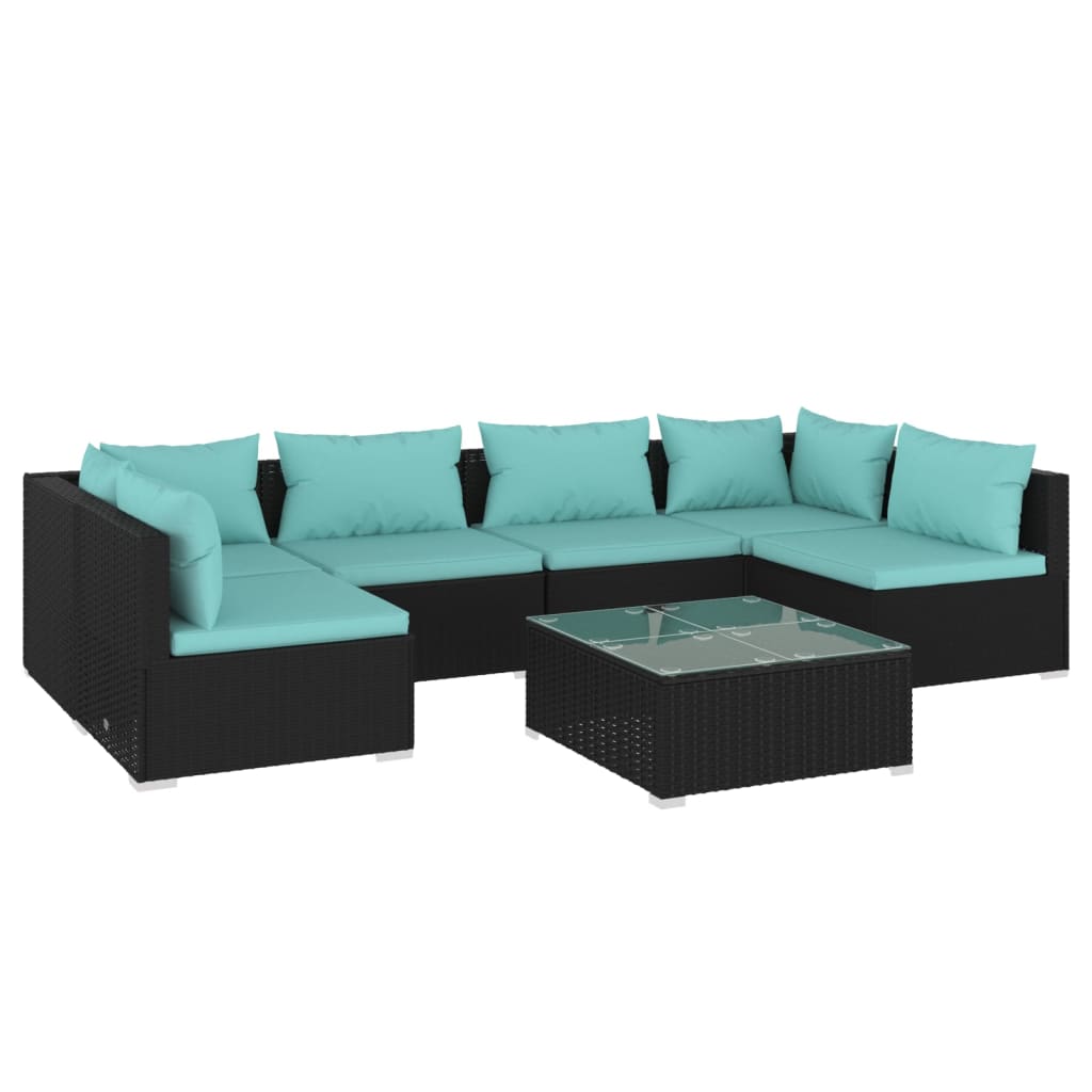 7 Piece Garden Lounge Set with Cushions Poly Rattan Black