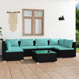 7 Piece Garden Lounge Set with Cushions Poly Rattan Black