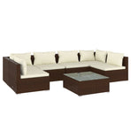 7 Piece Garden Lounge Set with Cushions Poly Rattan Brown