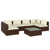 7 Piece Garden Lounge Set with Cushions Poly Rattan Brown - Front View