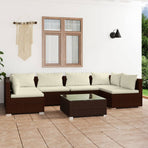 7 Piece Garden Lounge Set with Cushions Poly Rattan Brown