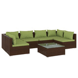 7 Piece Garden Lounge Set with Cushions Poly Rattan Brown