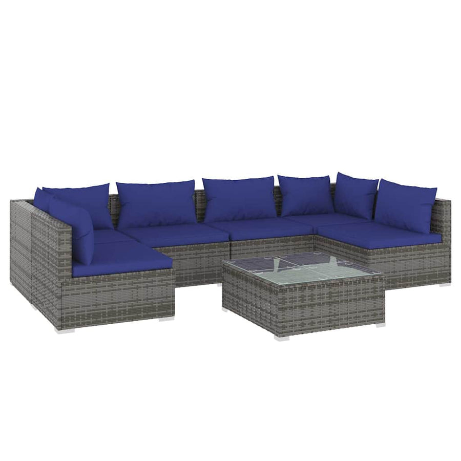 7 Piece Garden Lounge Set with Cushions Poly Rattan Grey