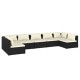 7 Piece Garden Lounge Set with Cushions Poly Rattan Black - Front View