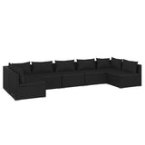 7 Piece Garden Lounge Set with Cushions Poly Rattan Black