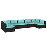 7 Piece Garden Lounge Set with Cushions Poly Rattan Black