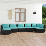 7 Piece Garden Lounge Set with Cushions Poly Rattan Black