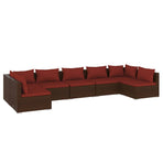 7 Piece Garden Lounge Set with Cushions Poly Rattan Brown