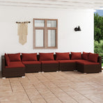7 Piece Garden Lounge Set with Cushions Poly Rattan Brown