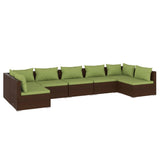 7 Piece Garden Lounge Set with Cushions Poly Rattan Brown
