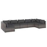 7 Piece Garden Lounge Set with Cushions Poly Rattan Grey - Front View