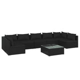 8 Piece Garden Lounge Set with Cushions Poly Rattan Black - Front View