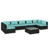 8 Piece Garden Lounge Set with Cushions Poly Rattan Black