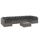 8 Piece Garden Lounge Set with Cushions Poly Rattan Grey - Front View