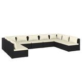 9 Piece Garden Lounge Set with Cushions Poly Rattan Black - Front View
