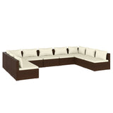 9 Piece Garden Lounge Set with Cushions Poly Rattan Brown - Front View