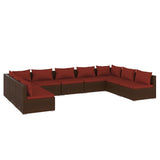 9 Piece Garden Lounge Set with Cushions Poly Rattan Brown