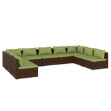 9 Piece Garden Lounge Set with Cushions Poly Rattan Brown - Front View