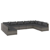 9 Piece Garden Lounge Set with Cushions Poly Rattan Grey - Front View
