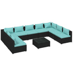 10 Piece Garden Lounge Set with Cushions Poly Rattan Black