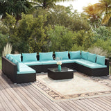 10 Piece Garden Lounge Set with Cushions Poly Rattan Black