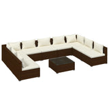 10 Piece Garden Lounge Set with Cushions Poly Rattan Brown - Front View