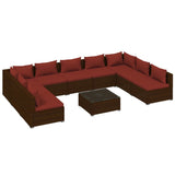 10 Piece Garden Lounge Set with Cushions Poly Rattan Brown - Front View