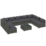 10 Piece Garden Lounge Set with Cushions Poly Rattan Grey - Front View