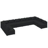 10 Piece Garden Lounge Set with Cushions Poly Rattan Black - Front View