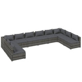 10 Piece Garden Lounge Set with Cushions Poly Rattan Grey - Front View