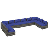 10 Piece Garden Lounge Set with Cushions Poly Rattan Grey